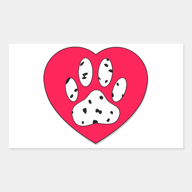 Dalmatian Paw Print In Red Heart Rectangular Sticker (Front)