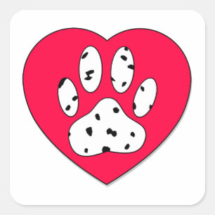 Dalmatian Paw Print In Red Heart Square Sticker