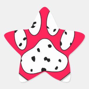 Dalmatian Paw Print In Red Heart Star Sticker