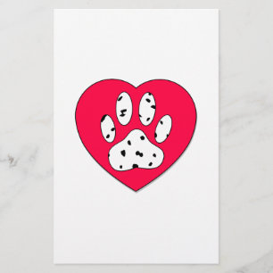 Dalmatian Paw Print In Red Heart Stationery