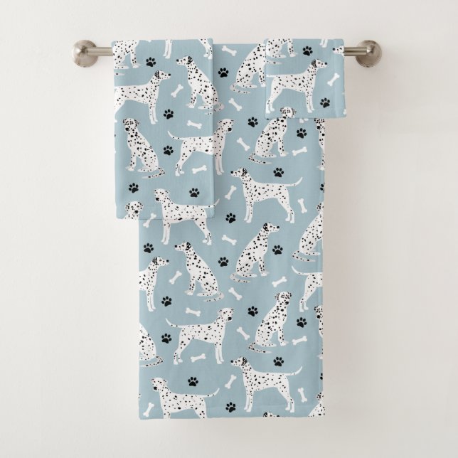 Dalmatian Paws and Bones Bath Towel Set (Insitu)