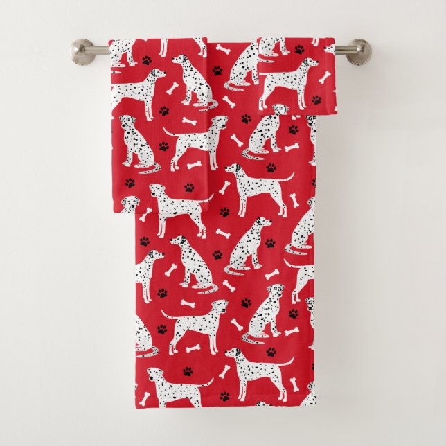 Dalmatian Paws and Bones Bath Towel Set (Insitu)