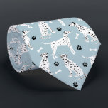 Dalmatian Paws and Bones Neck Tie<br><div class="desc">Cute Dalmatian dogs sit and stand black and white spotted coats with scattered dog bones and pawprints pattern.</div>