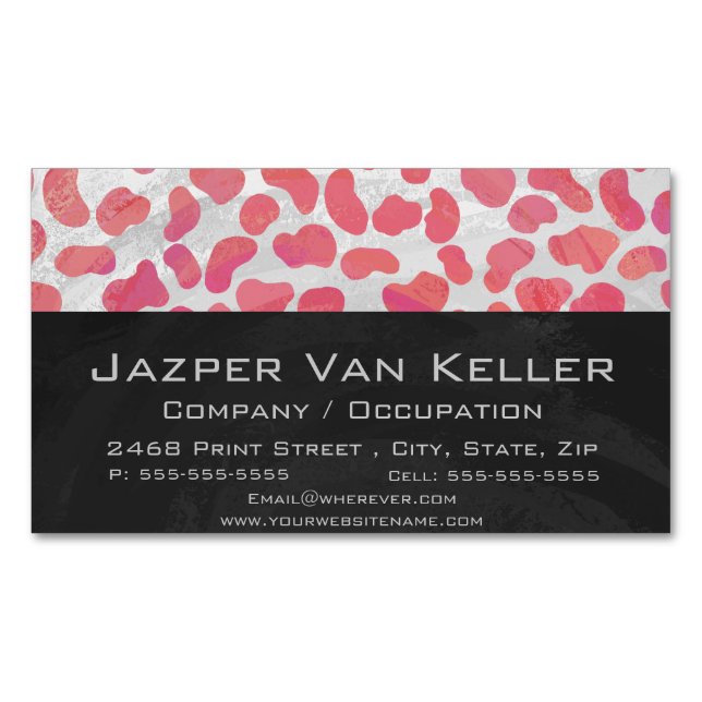 Dalmatian Pink and White Print Magnetic Business Card (Front)