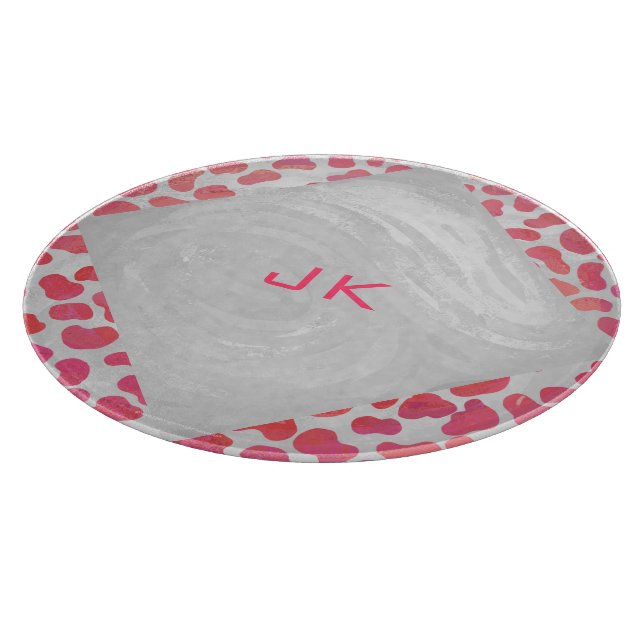 Dalmatian Pink and White with Monogram Cutting Board (Corner)