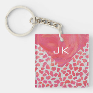 Dalmatian Pink and White with Monogram Key Ring