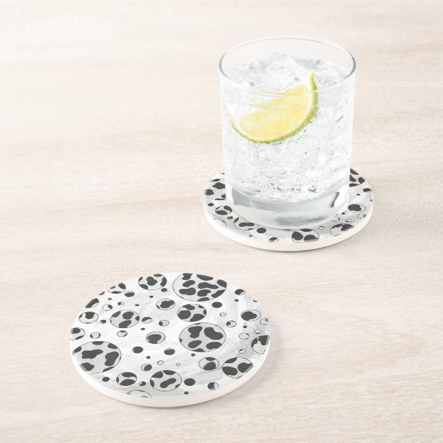Dalmatian Polka Dot Black and White Coaster (Side)