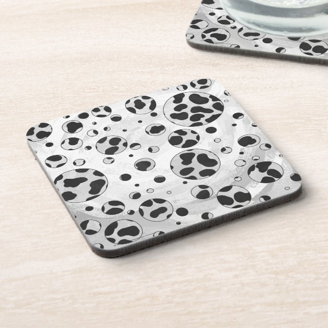 Dalmatian Polka Dot Black and White Coaster (Left Side)