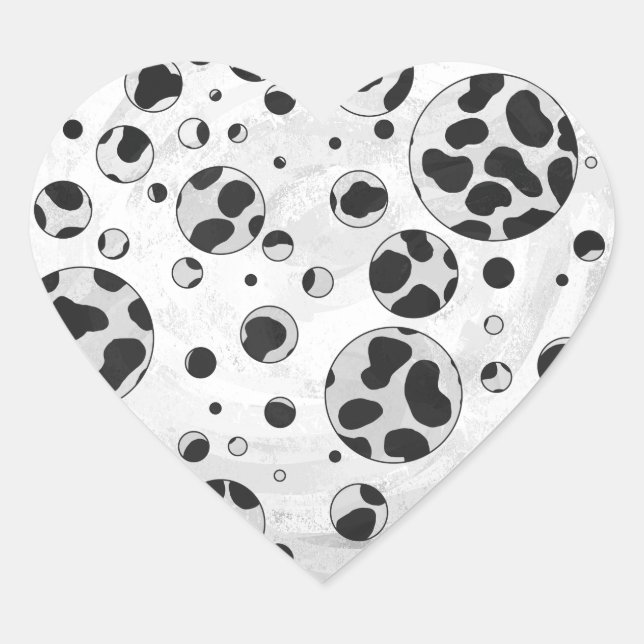 Dalmatian Polka Dot Black and White Heart Sticker (Front)