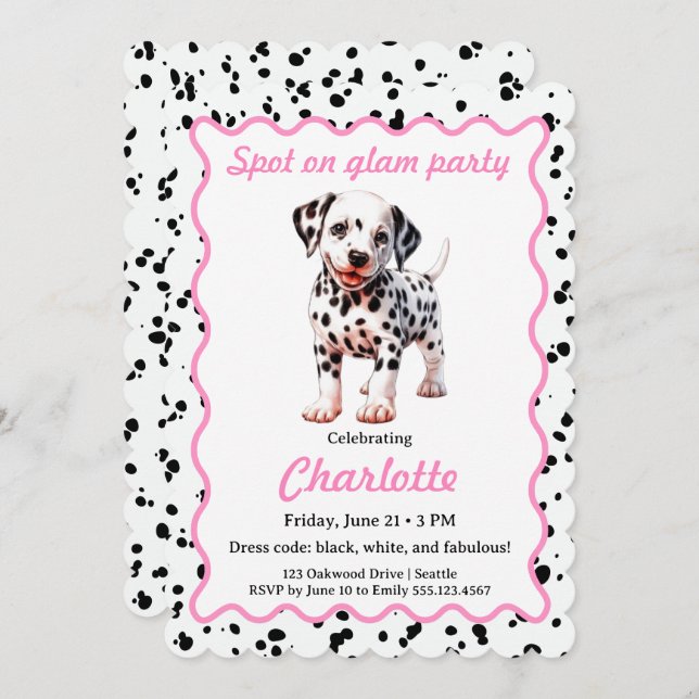 Dalmatian Print Birthday | Black and White party Invitation (Front/Back)