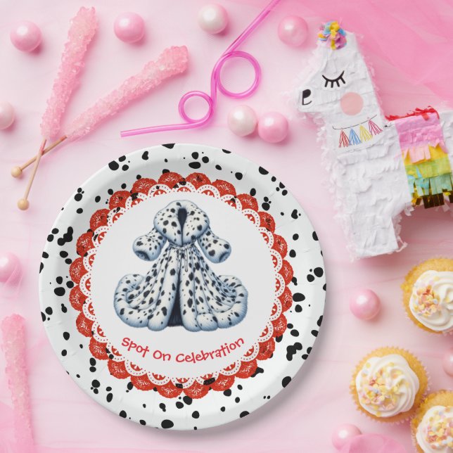Dalmatian Print Birthday | Black and White party Paper Plate (Party)