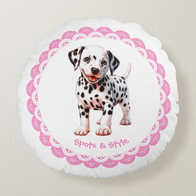 Dalmatian Print Birthday | Black and White party Round Cushion (Front)