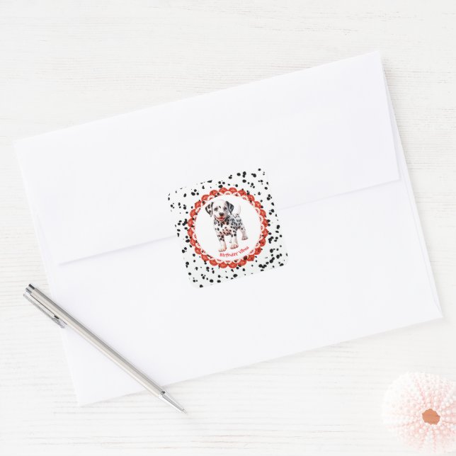 Dalmatian Print Birthday | Black and White party Square Sticker (Envelope)