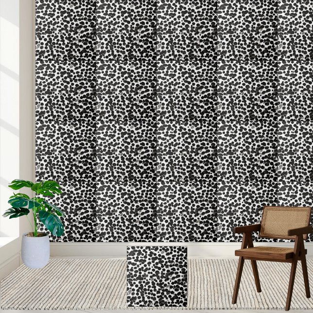 Dalmatian Print Modern Black White Glossy  Tile (Dalmatian Print Modern Black White Glossy Ceramic Tile)