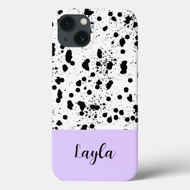 Dalmatian Print with Purple Custom Name Case-Mate iPhone Case (Back)