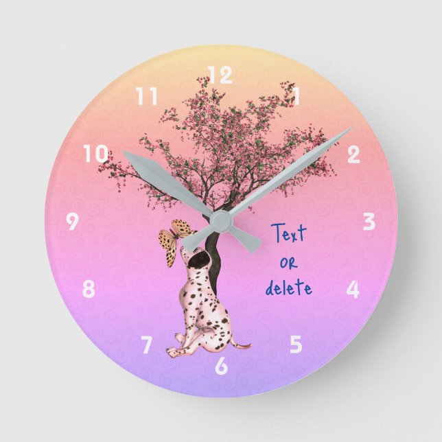 Dalmatian Puppy And Butterfly Personalised  Round Clock (Front)