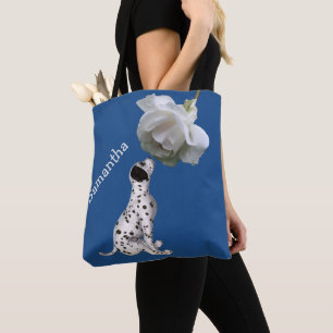 Dalmatian Puppy And Rose Personalised Tote Bag