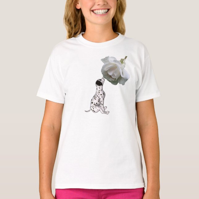 Dalmatian Puppy And White Rose Animal T-Shirt (Front)