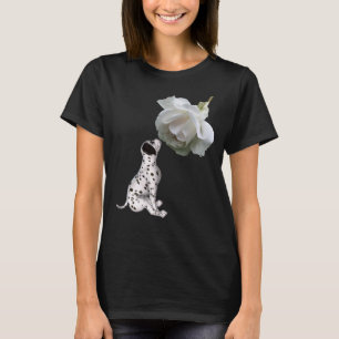Dalmatian Puppy And White Rose Animal  T-Shirt