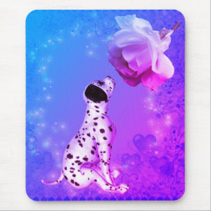Dalmatian Puppy And White Rose  Mouse Mat