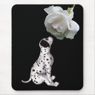 Dalmatian Puppy And White Rose  Mouse Mat