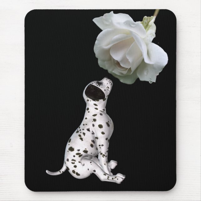 Dalmatian Puppy And White Rose  Mouse Mat (Front)