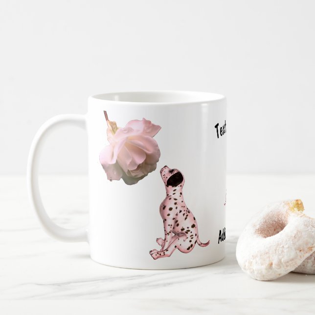Dalmatian Puppy And White Rose Personalised Coffee Mug (With Donut)