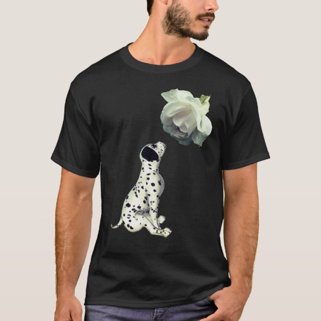 Dalmatian Puppy And White Rose T-Shirt (Front)