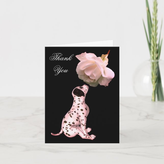 Dalmatian Puppy And White Rose Thank You Card (Front)