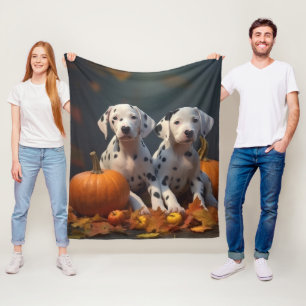 Dalmatian Puppy Autumn Delight Pumpkin  Fleece Blanket
