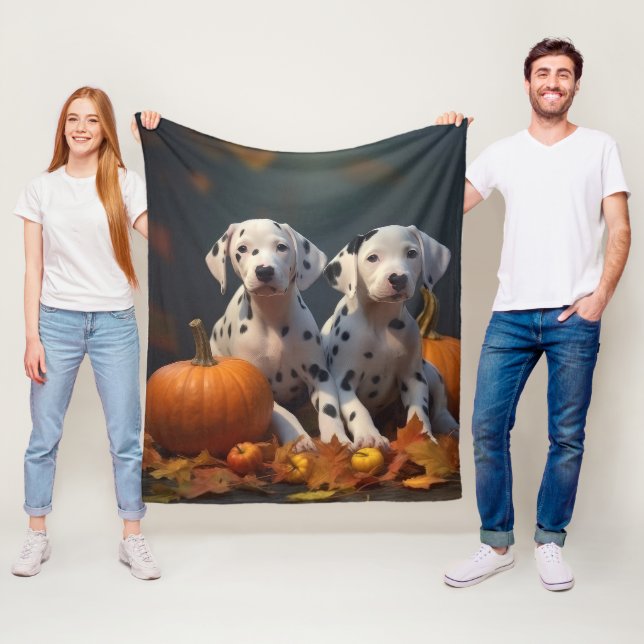 Dalmatian Puppy Autumn Delight Pumpkin  Fleece Blanket (In Situ)