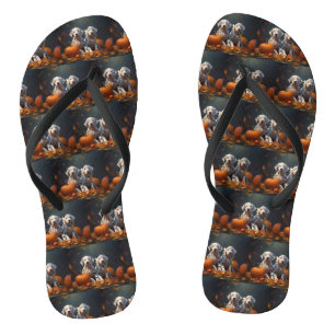 Dalmatian Puppy Autumn Delight Pumpkin  Flip Flops