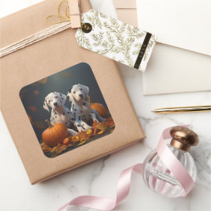 Dalmatian Puppy Autumn Delight Pumpkin  Square Sticker