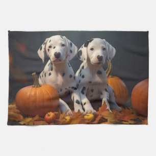 Dalmatian Puppy Autumn Delight Pumpkin  Tea Towel