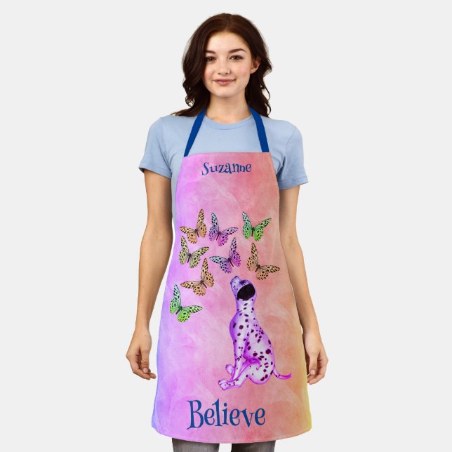 Dalmatian Puppy Butterflies Believe Inspirational Apron (Worn)