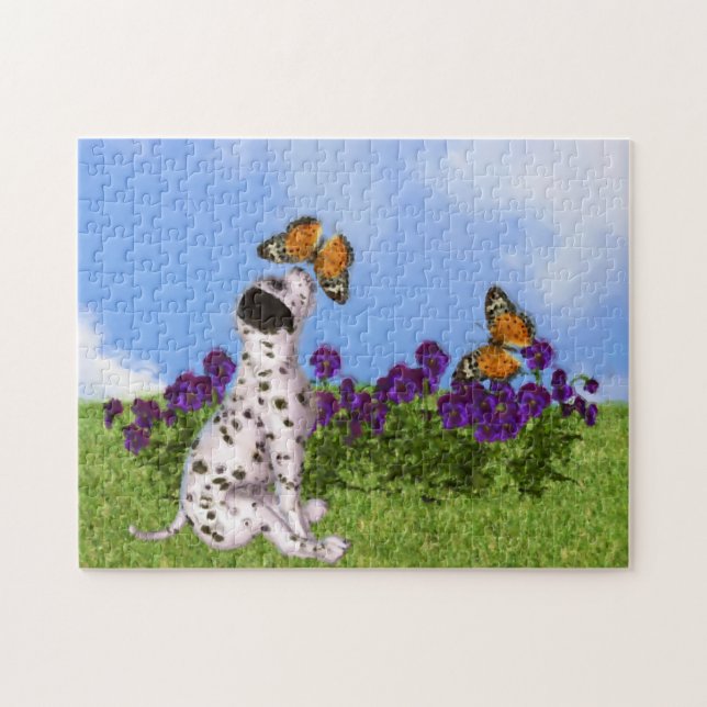 Dalmatian Puppy Butterflies Dog Art Photo Painting Jigsaw Puzzle (Horizontal)