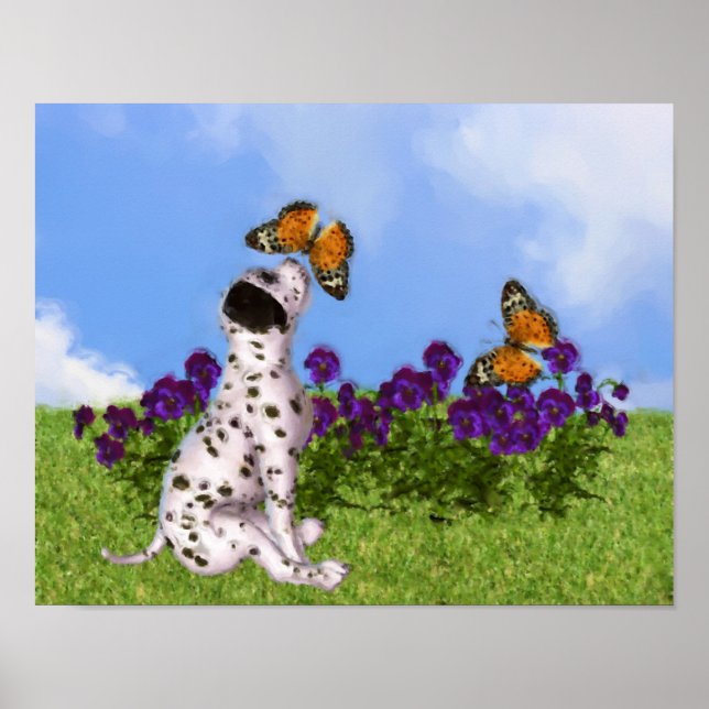 Dalmatian Puppy Butterflies Dog Art Photo Painting Poster (Front)