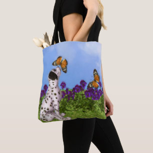 Dalmatian Puppy Butterflies Dog Art Photo Painting Tote Bag