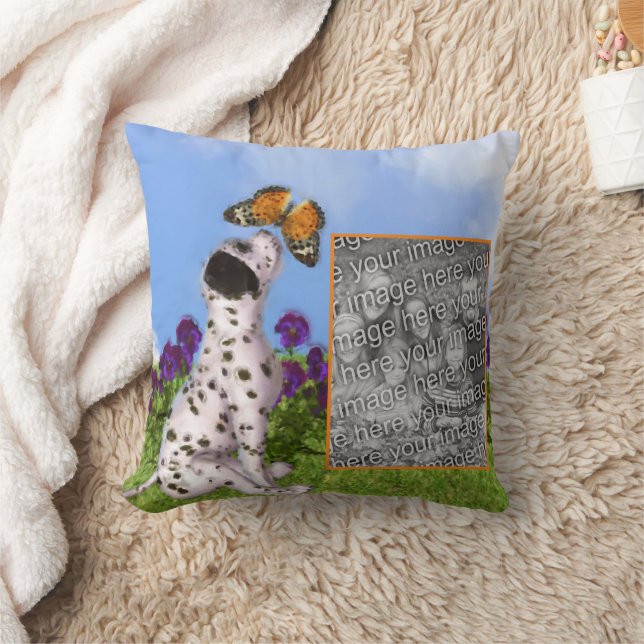 Dalmatian Puppy Butterfly Painting Add Your Photo Cushion (Blanket)