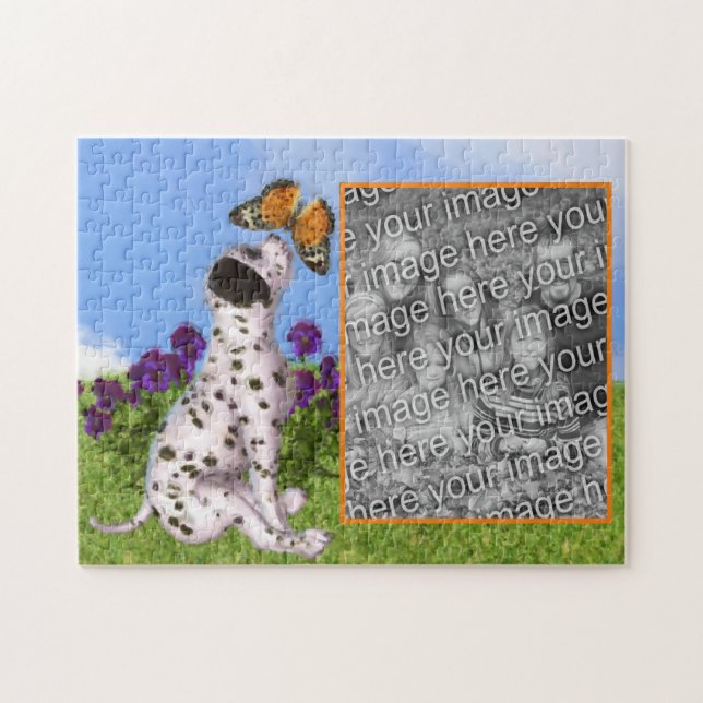 Dalmatian Puppy Butterfly Painting Add Your Photo Jigsaw Puzzle (Horizontal)