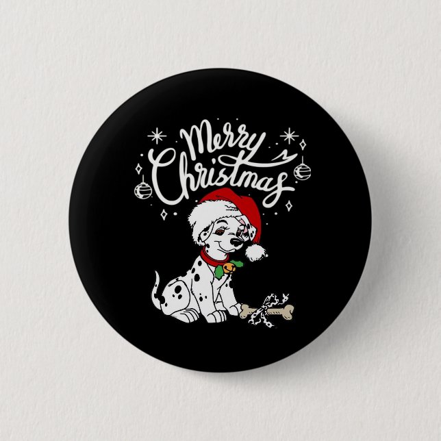 Dalmatian Puppy Dog In A Christmas Santa Hat Xmas  6 Cm Round Badge (Front)
