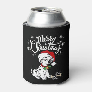 Dalmatian Puppy Dog In A Christmas Santa Hat Xmas  Can Cooler