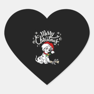 Dalmatian Puppy Dog In A Christmas Santa Hat Xmas  Heart Sticker