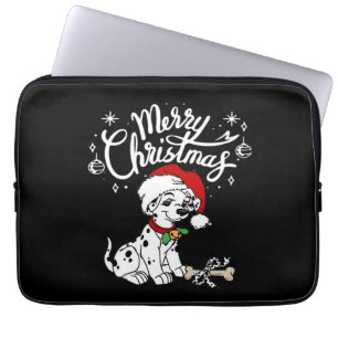 Dalmatian Puppy Dog In A Christmas Santa Hat Xmas Laptop Sleeve