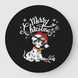 Dalmatian Puppy Dog In A Christmas Santa Hat Xmas Large Clock