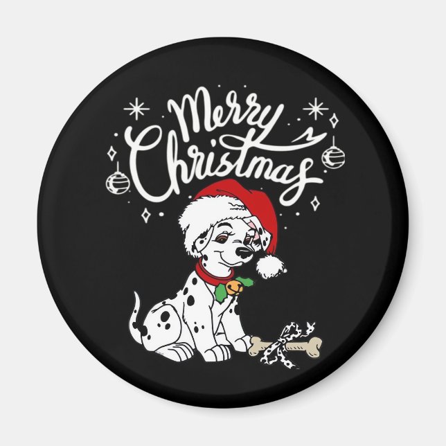 Dalmatian Puppy Dog In A Christmas Santa Hat Xmas  Magnet (Front)