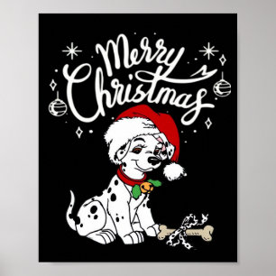 Dalmatian Puppy Dog In A Christmas Santa Hat Xmas Poster