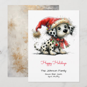 Dalmatian Puppy in a Santa Hat Happy Holiday Card