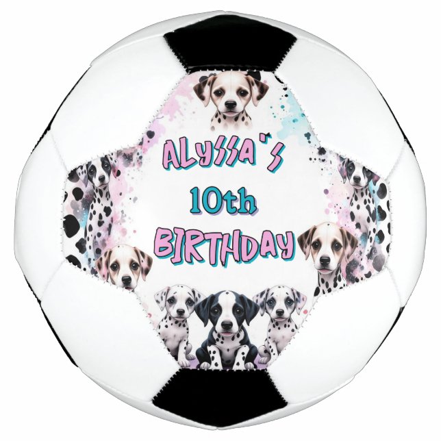 Dalmatian Puppy Watercolor Birthday Girl Football (Front)
