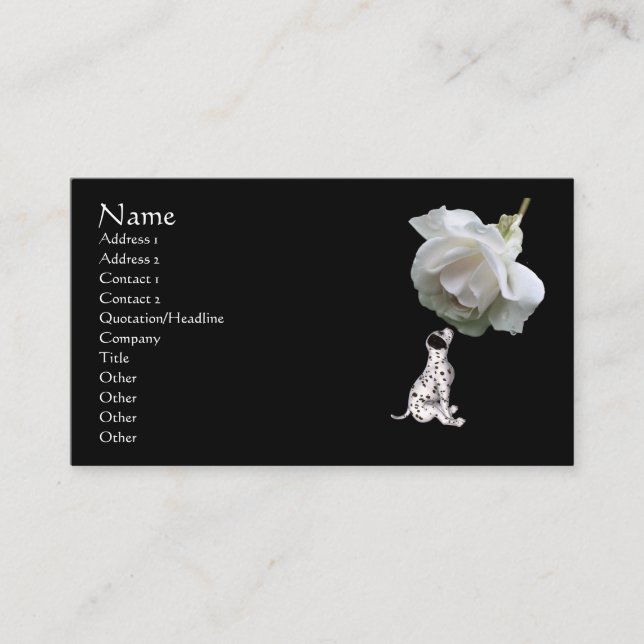 Dalmatian Puppy White Rose Animal Business Card (Front)